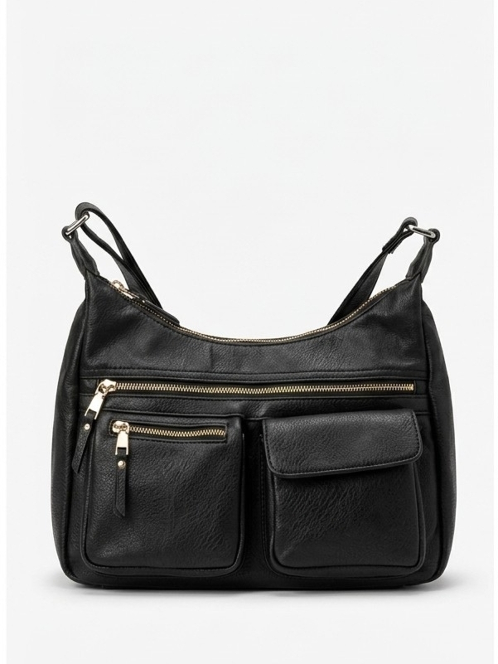 Conceal Carry Classic Black Leatherette Shoulder Bag with Front Pockets